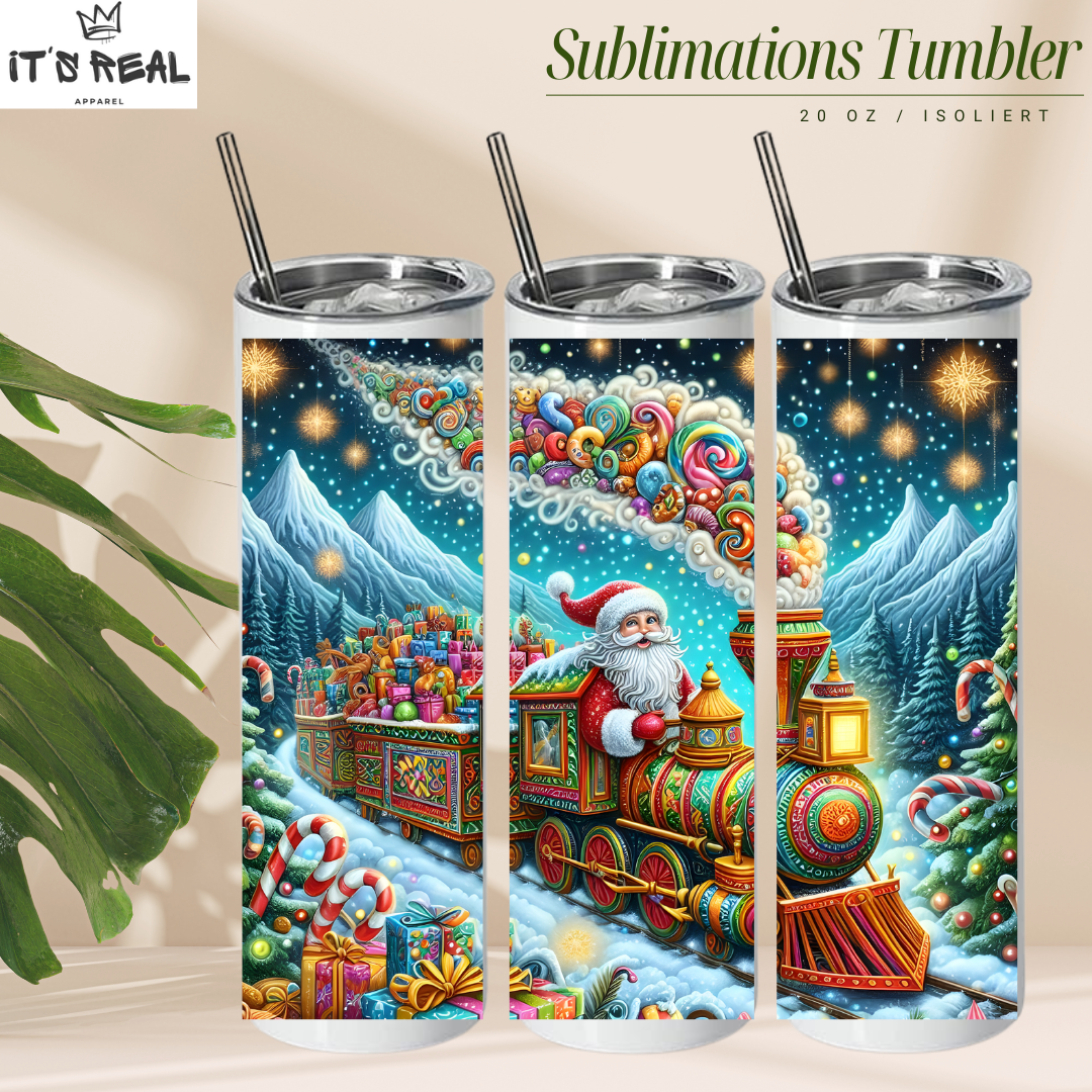Skinny Tumbler 600ml - Santa Train