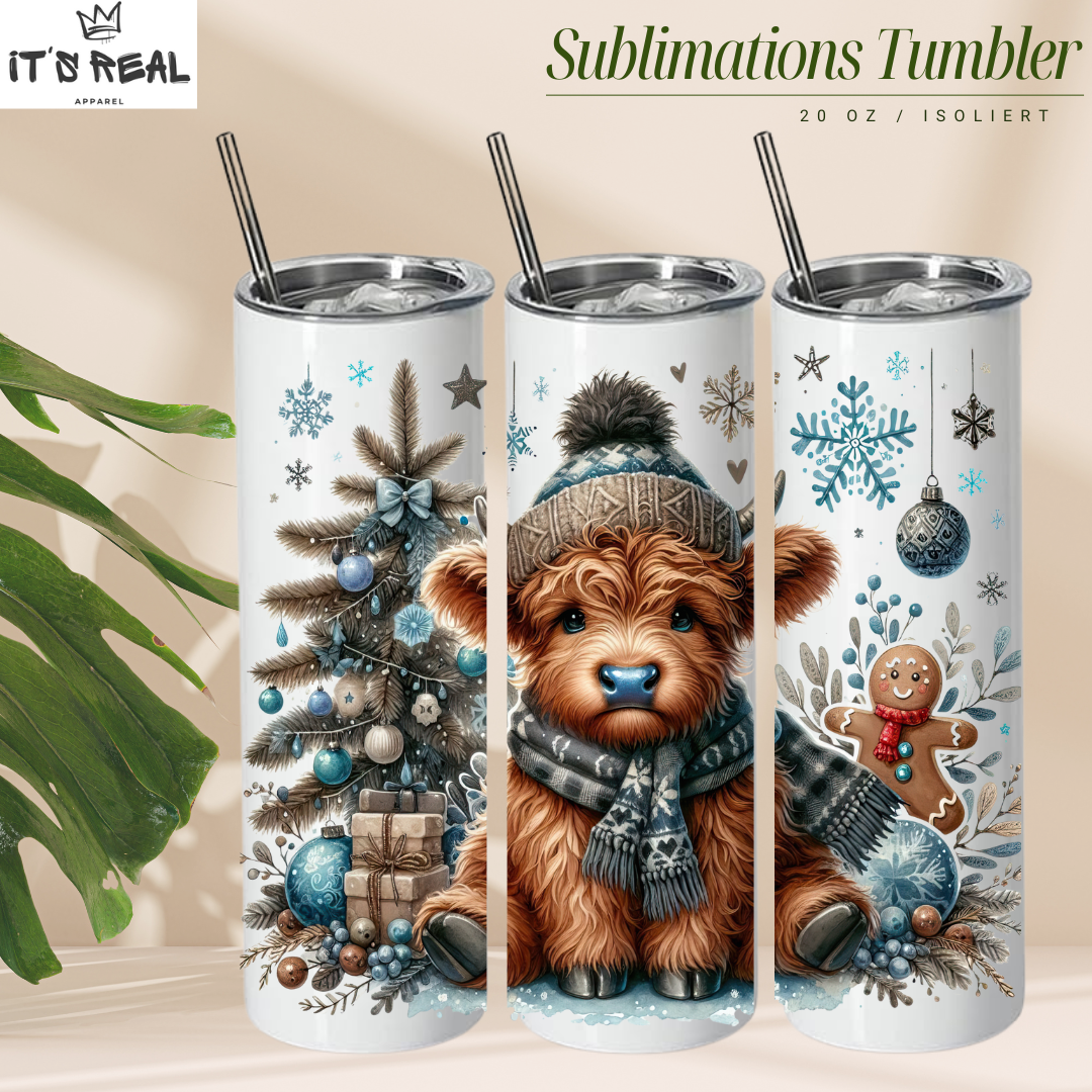 Skinny Tumbler 600ml - Cute Cow