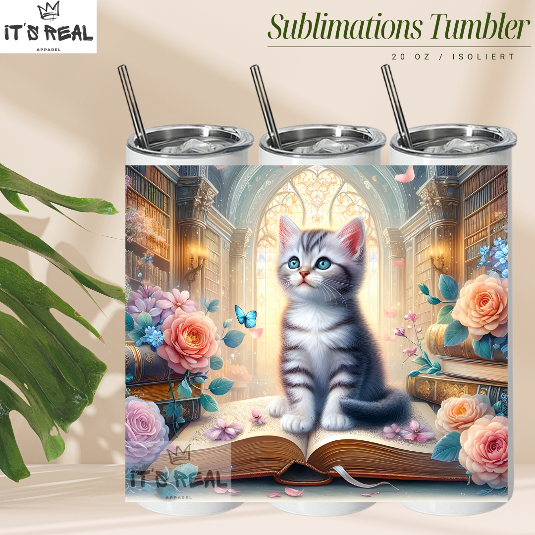 Skinny Tumbler 600ml - Book cat