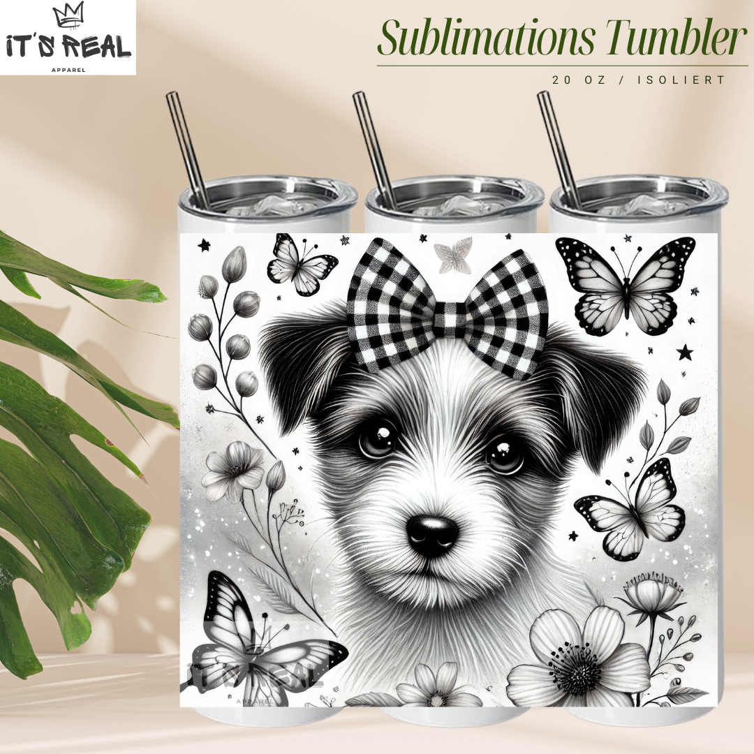 Skinny Tumbler 600ml - Black/White Jack Russell