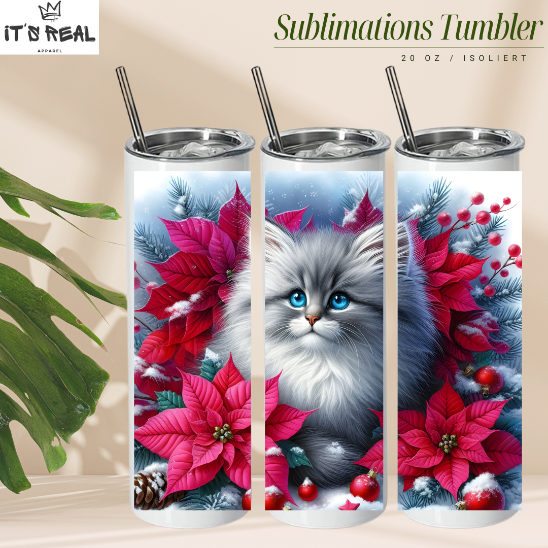 Skinny Tumbler 600ml - Fluffy Cat
