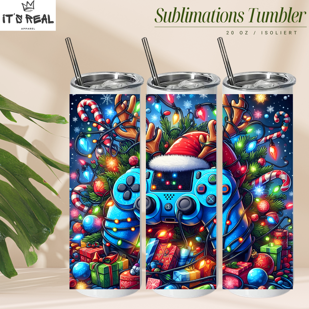 Skinny Tumbler 600ml - Christmas Gamer