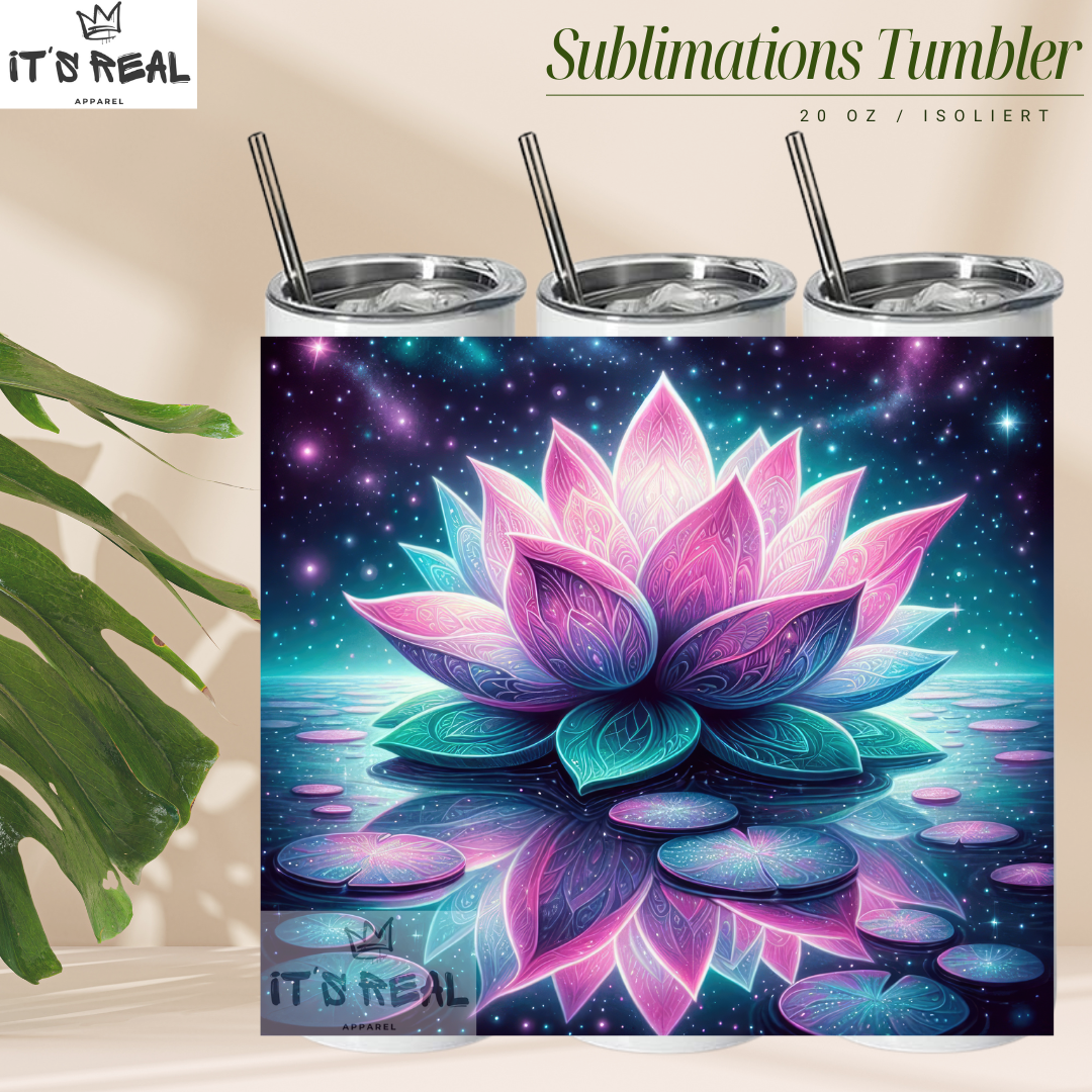 Skinny Tumbler 600ml - Neon Lotus Flower