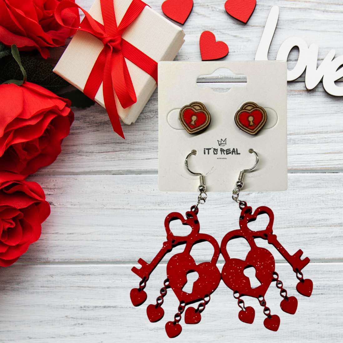 Ohrring Set - Glitter heart with lock