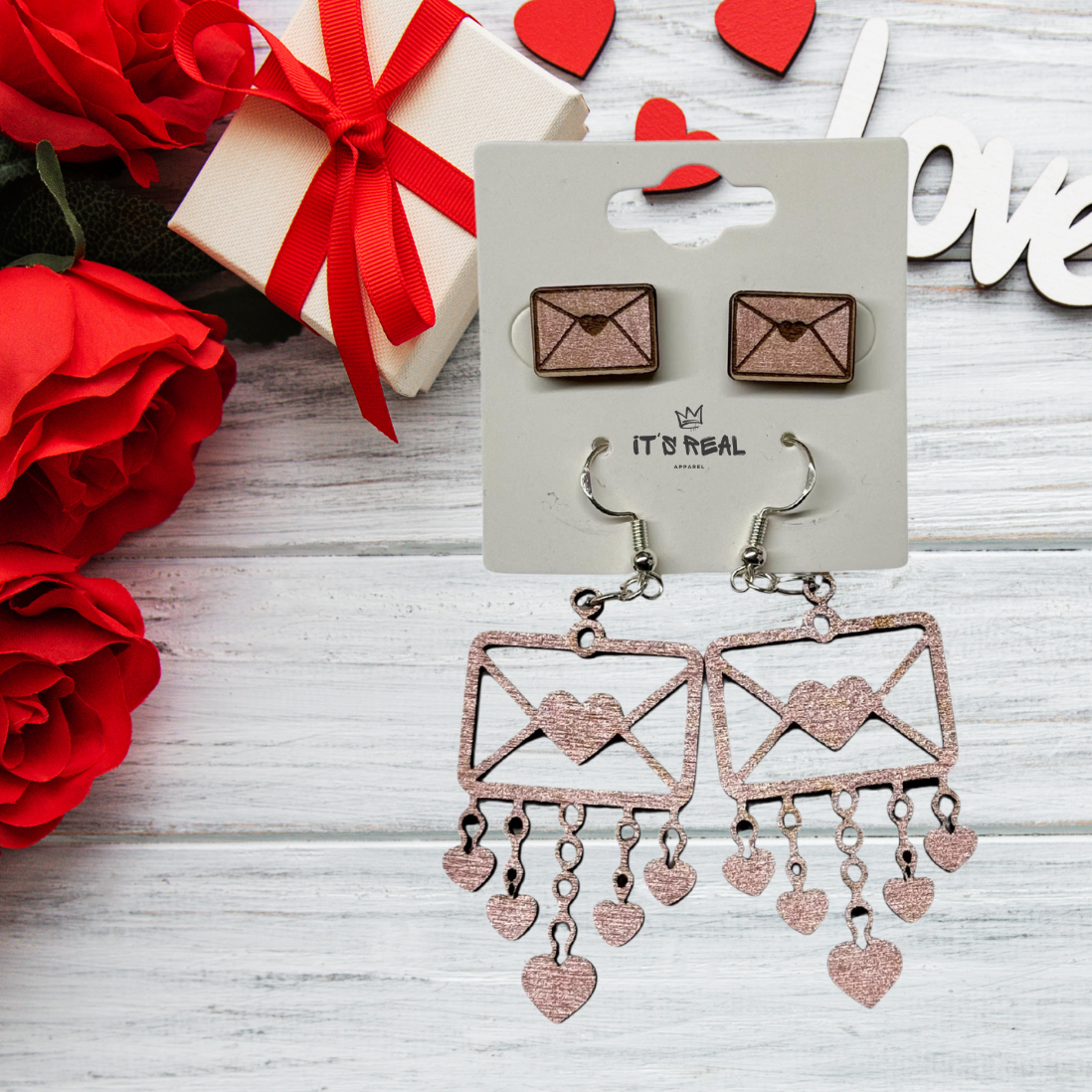 Ohrring Set - Rosé Gold Heart Letter