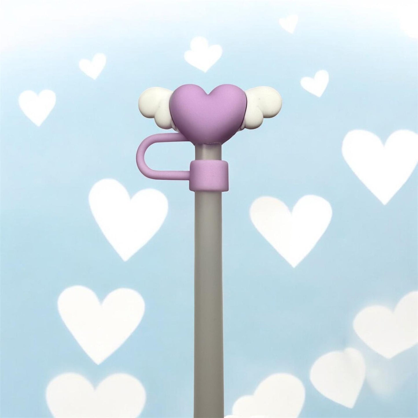 Strohhalm Topper - Purple Heart with Wings