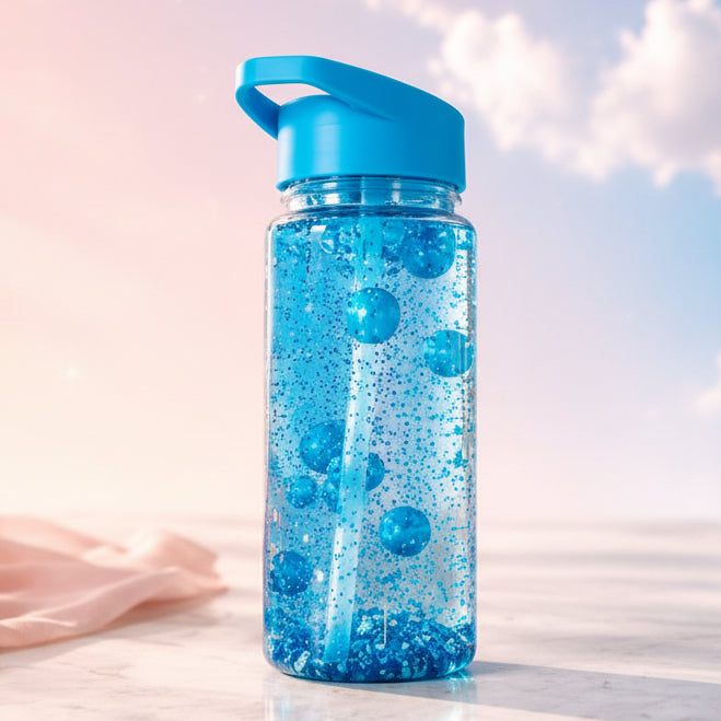 Glitzer Plastik Trinkflasche - Hellblau