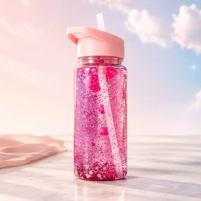 Glitzer Plastik Trinkflasche - Rosa
