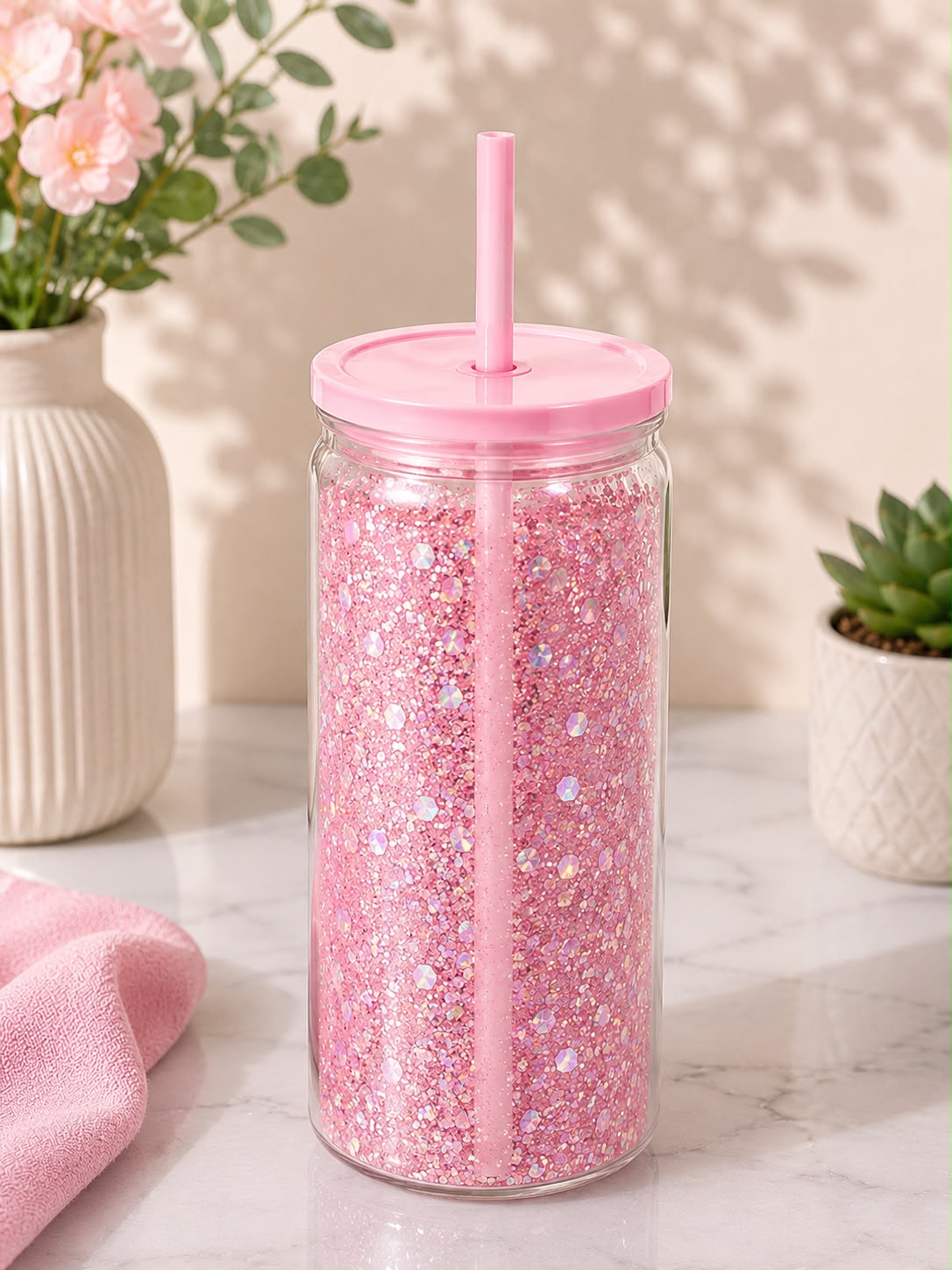 Glitzerglas Rosa