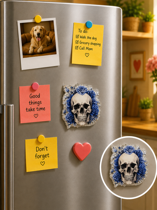 Magnet - Blue Rose Skull