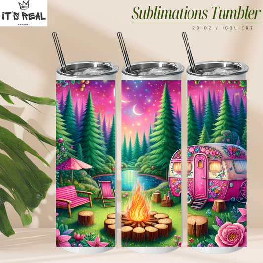 Skinny Tumbler 600ml Camping Pink