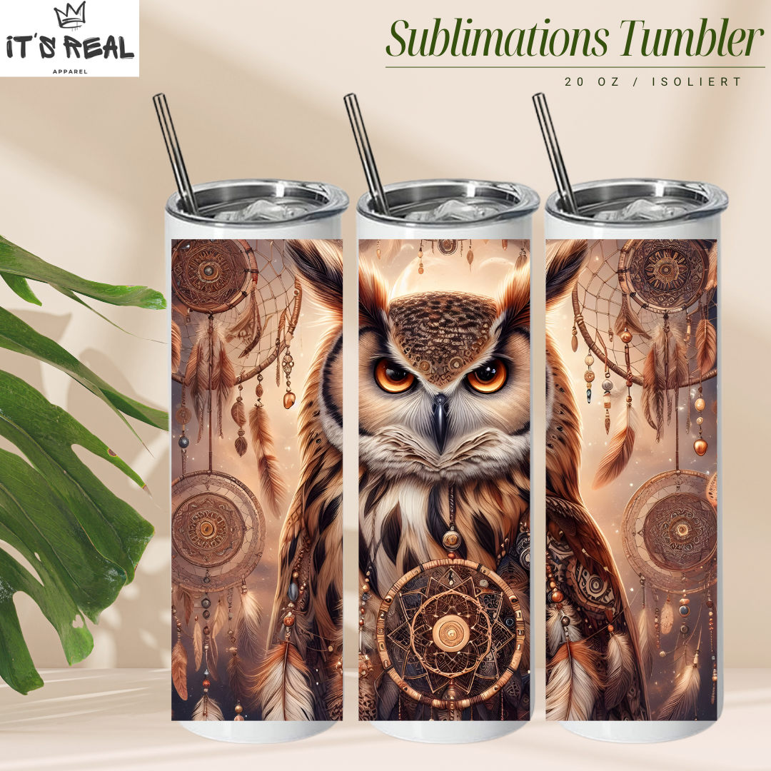 Skinny Tumbler 600ml Owl  Dreamcatcher