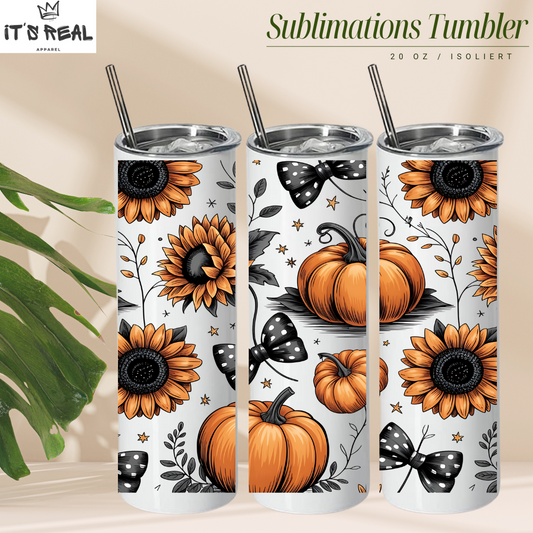 Skinny Tumbler 600ml Pumpkin Bow