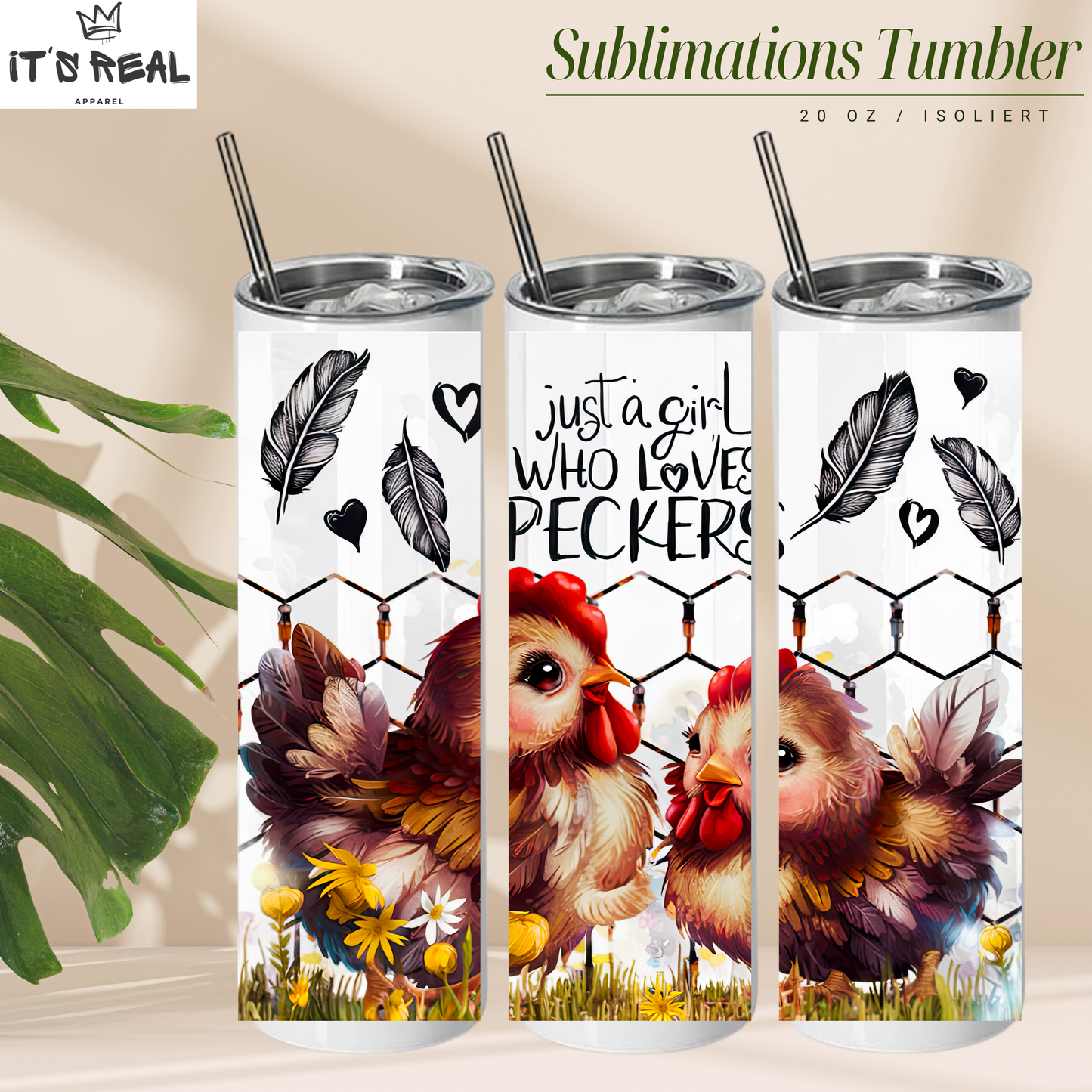 Skinny Tumbler 590ml Love Peckers