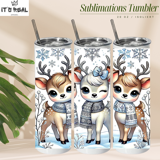 Skinny Tumbler 600ml - Frosted Reindeer