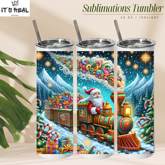 Skinny Tumbler 600ml - Santa Train