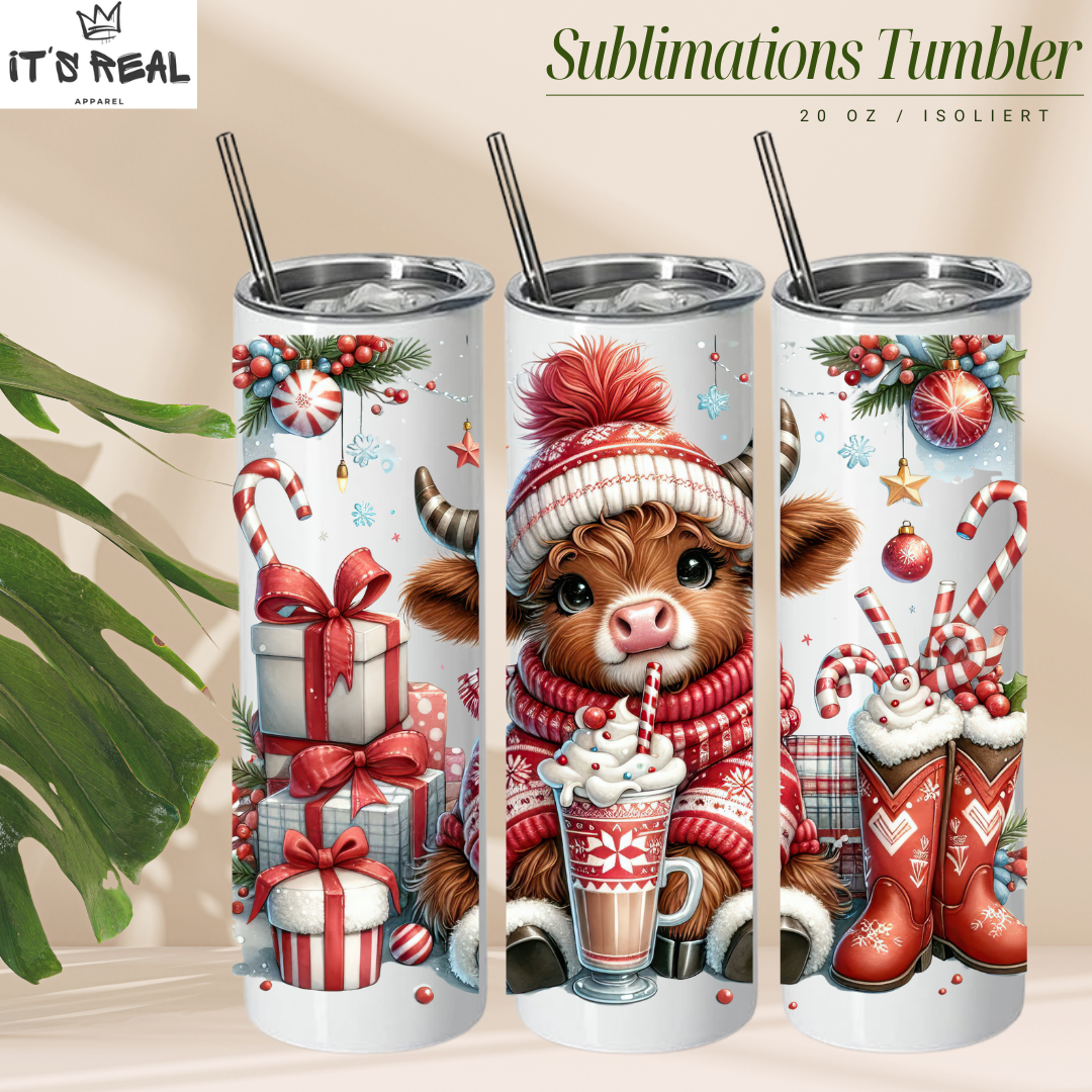 Skinny Tumbler 600ml -  Christmas Highlandcow
