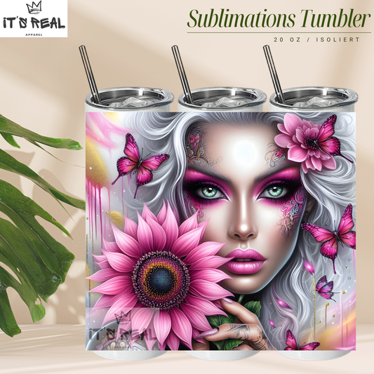 Skinny Tumbler 600ml - Pink Flower Girl