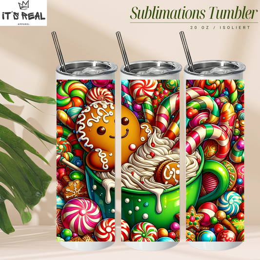 Skinny Tumbler 600ml - Candy Christmas