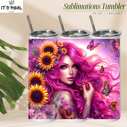 Skinny Tumbler 600ml - Lady Pink Hair