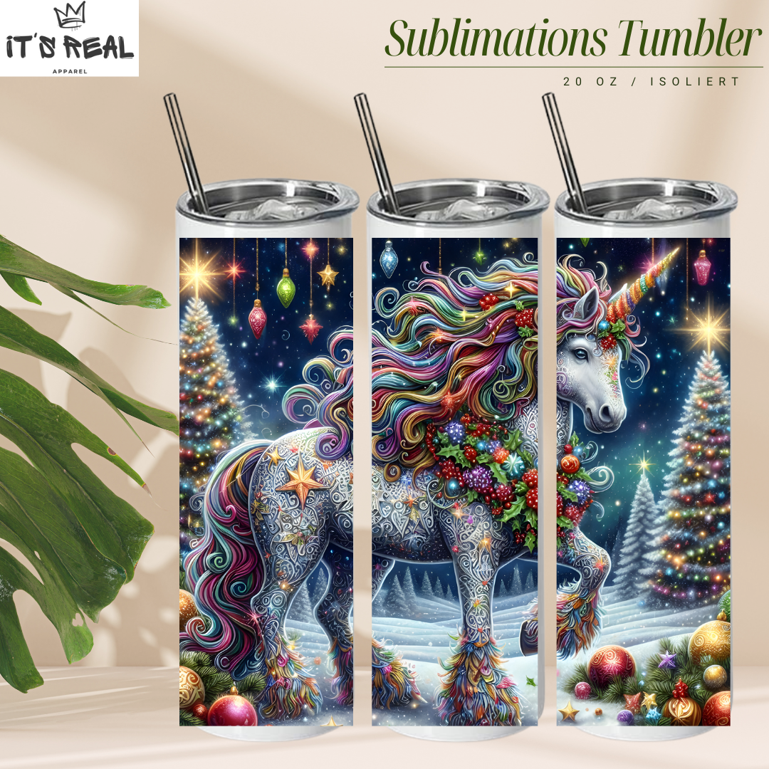 Skinny Tumbler 600ml - Rainbow Unicorn