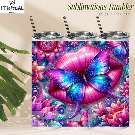 Skinny Tumbler 600ml - Neon Butterfly Lips