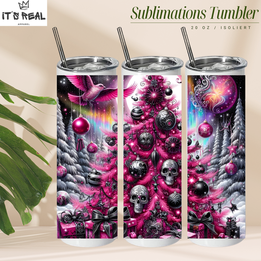 Skinny Tumbler 600ml - Skull Tree Pink