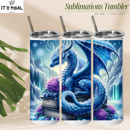 Skinny Tumbler 600ml - Frosty Book Dragon