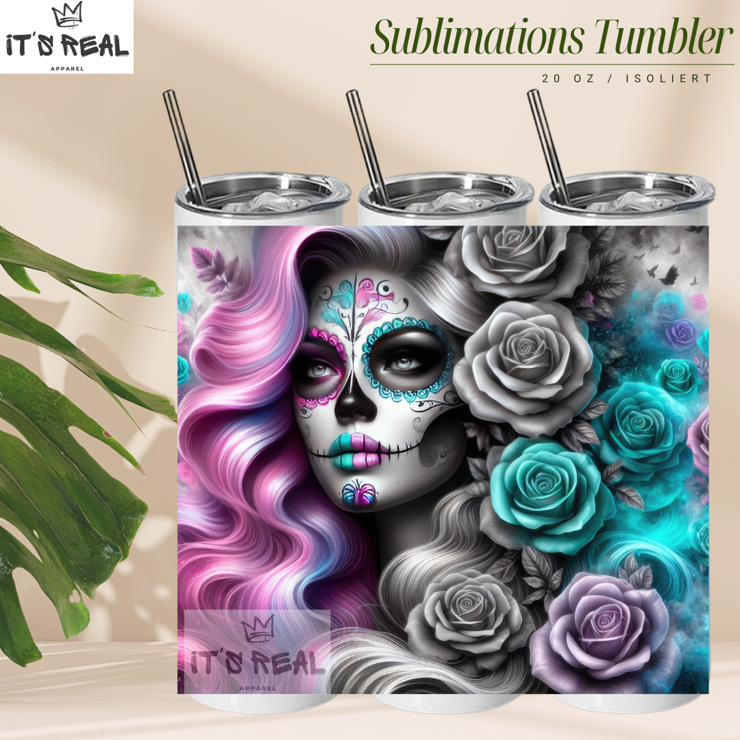 Skinny Tumbler 600ml - Colorful Catrina