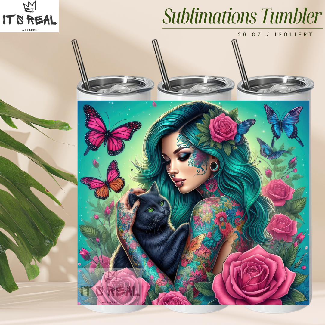 Skinny Tumbler 600ml - Tattoogirl loves Cats