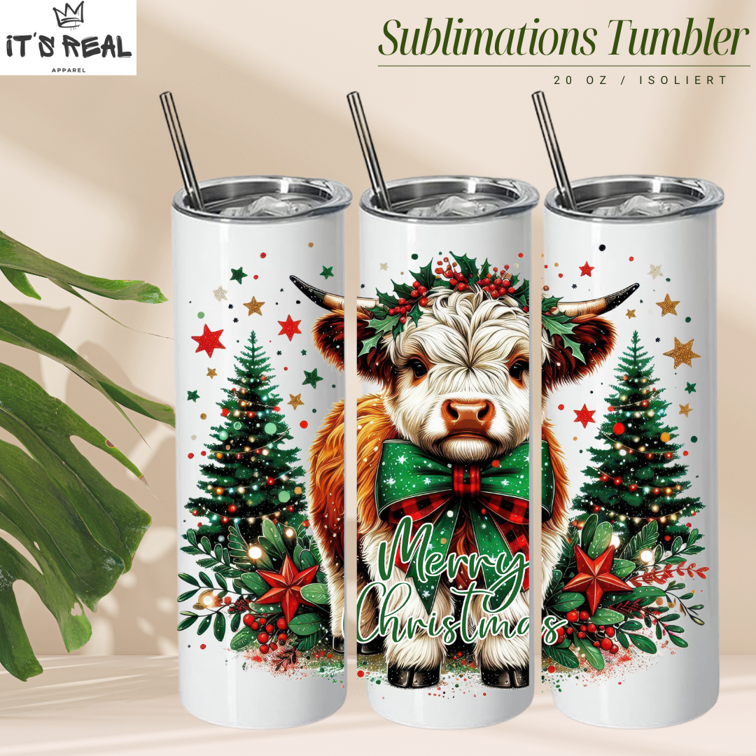Skinny Tumbler 600ml - Christmas Cow
