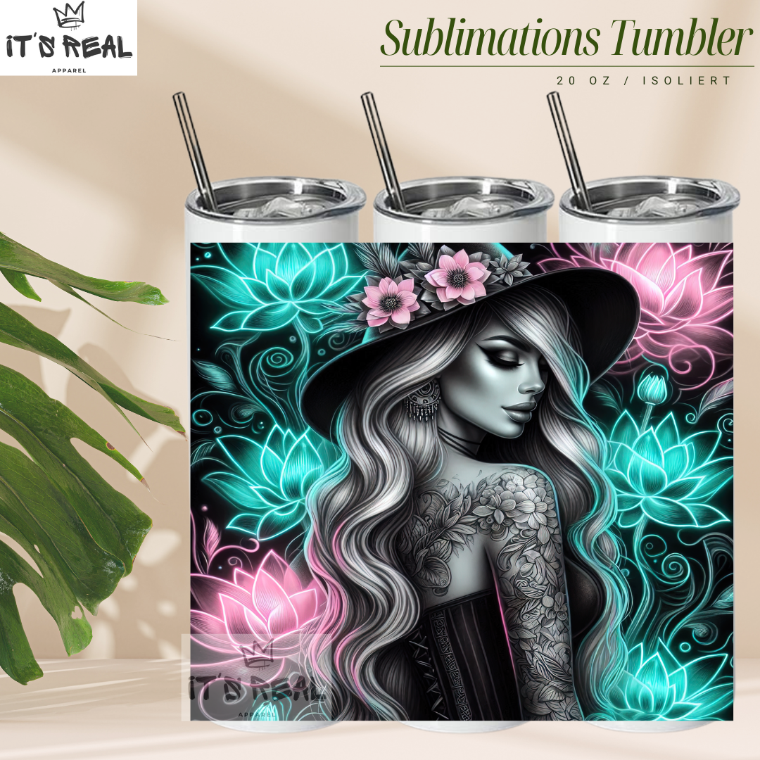 Skinny Tumbler 600ml - Neon Lotus Girl