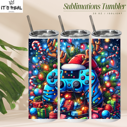 Skinny Tumbler 600ml - Christmas Gamer