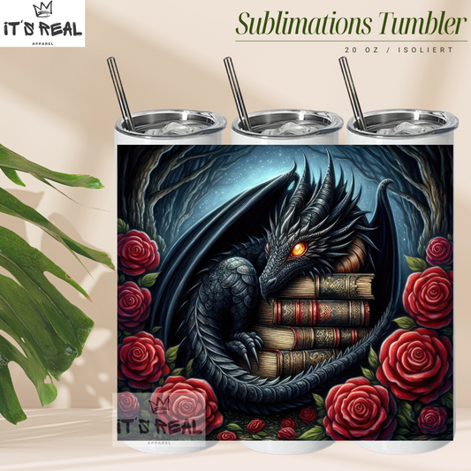 Skinny Tumbler 600ml - Dark Book Dragon