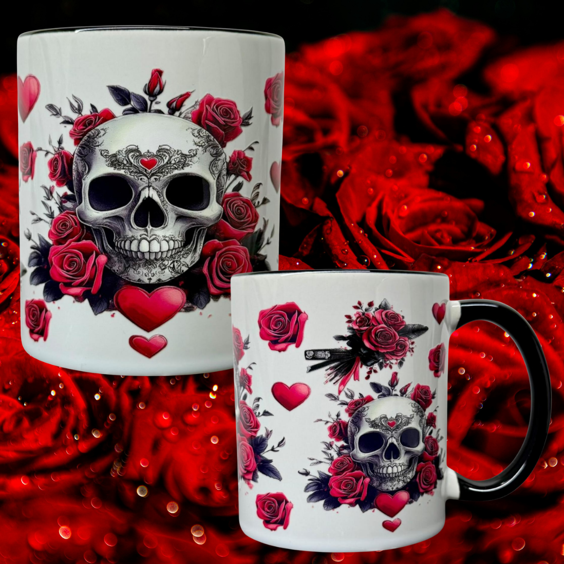 Schwarz Skull Rosen Tasse