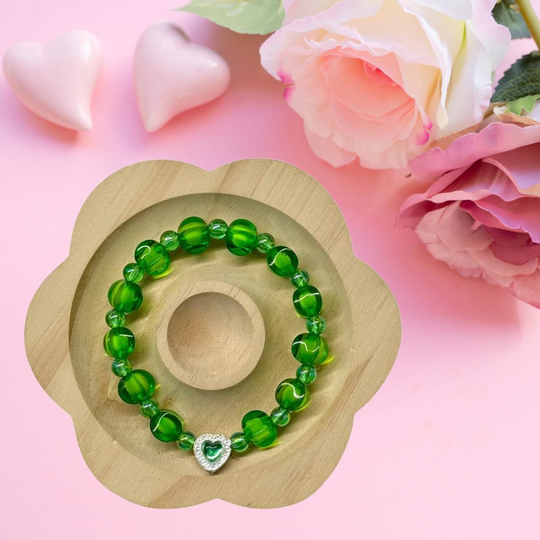Perlen Armband - Green Heart