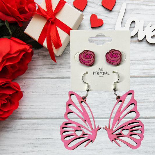 Ohrring Set Butterfly Pink