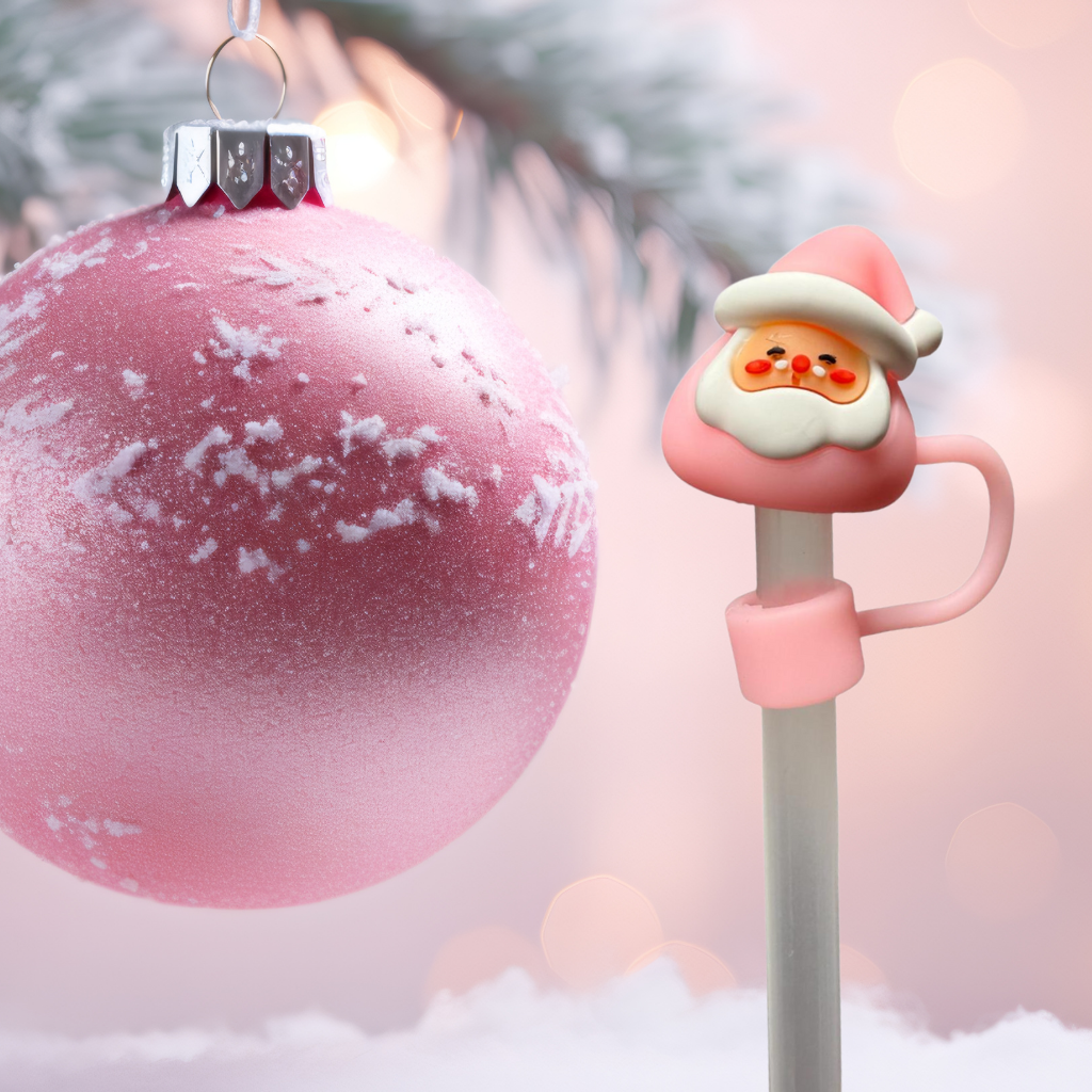 Strohhalm Topper - Pink Santa