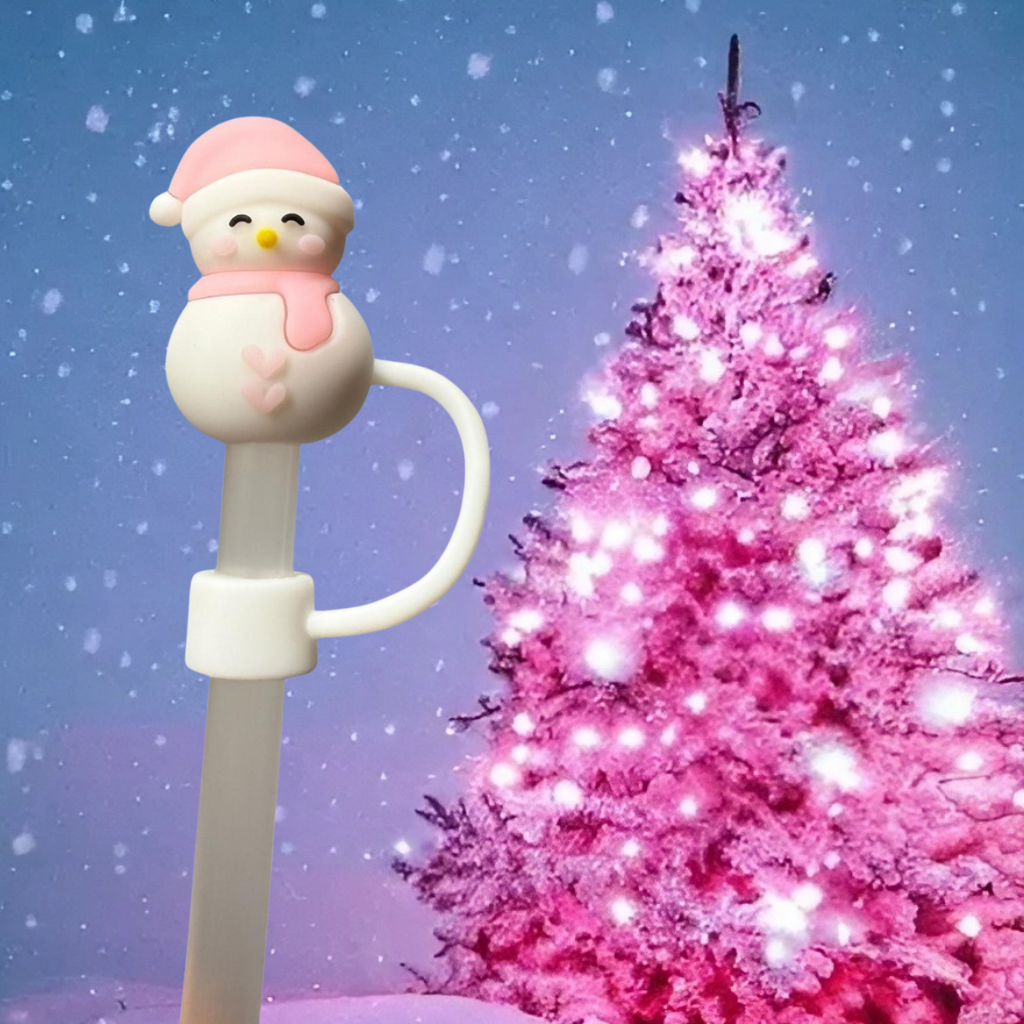Strohhalm Topper - Pink Snowman
