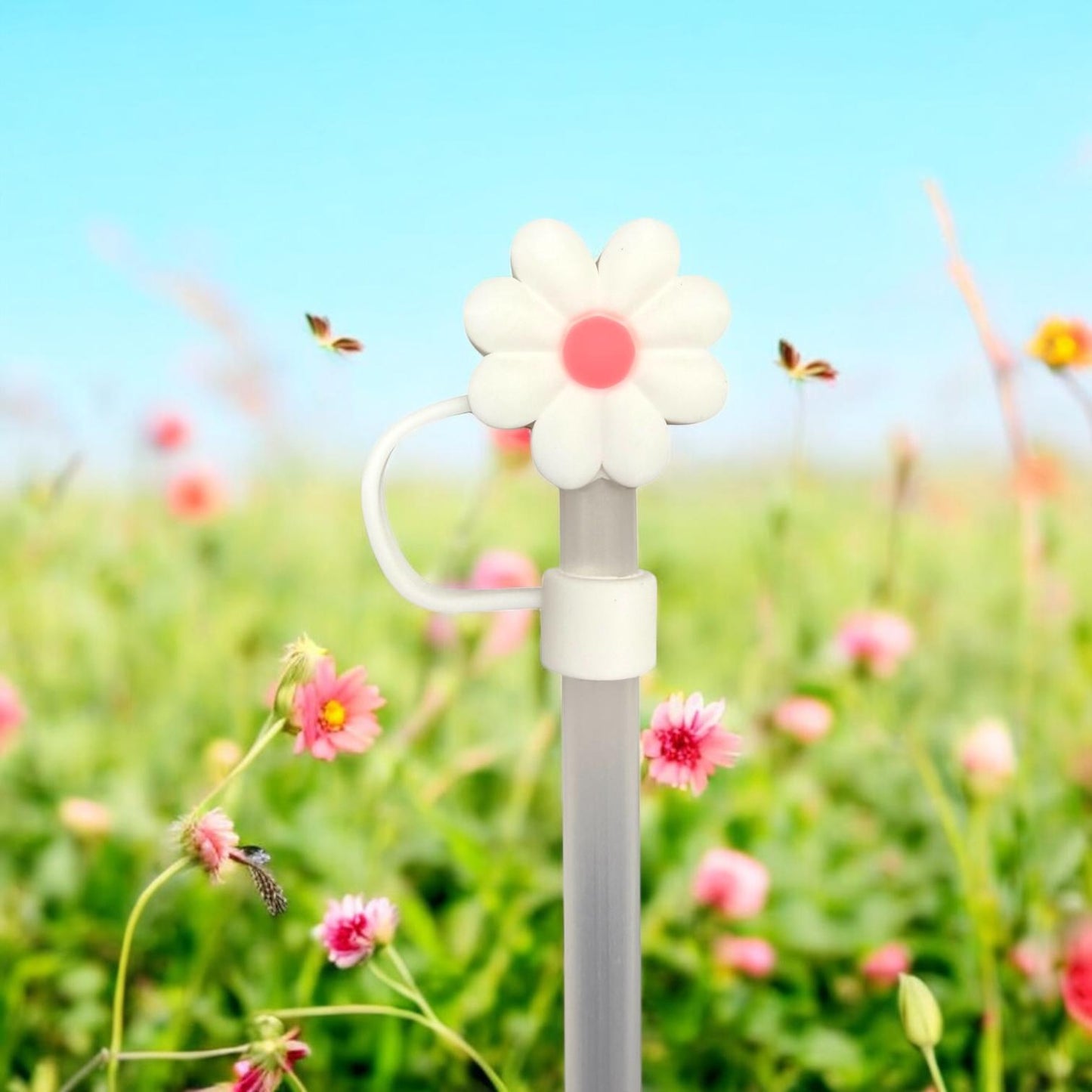 Strohhalm Topper - Blume Weiß