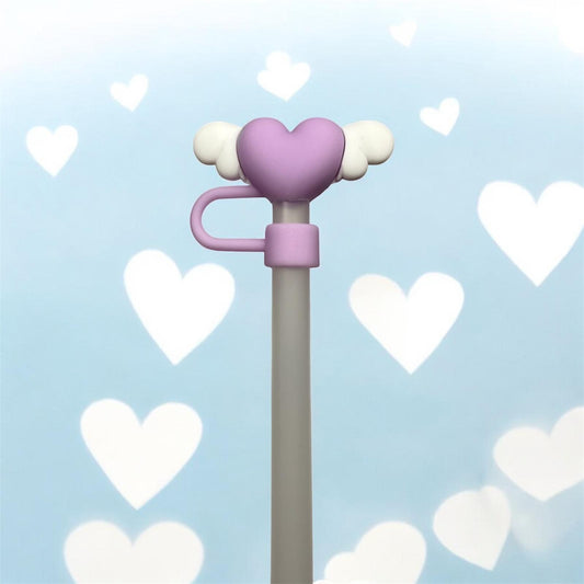 Strohhalm Topper - Purple Heart with Wings
