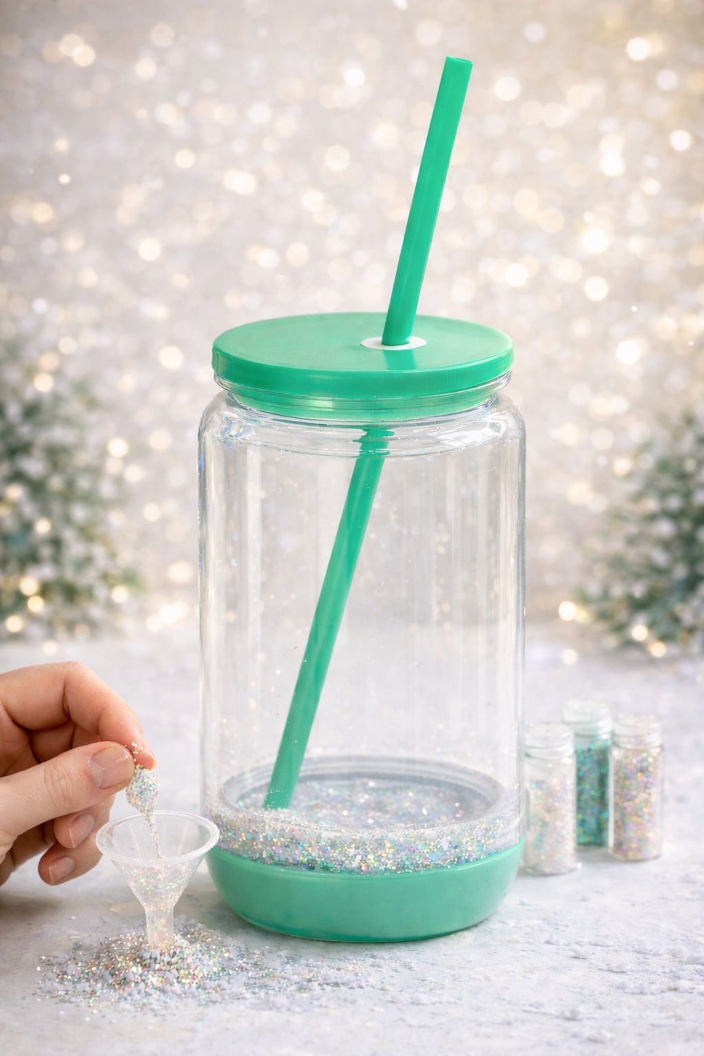 Glitzerbecher Glas Mint Grün