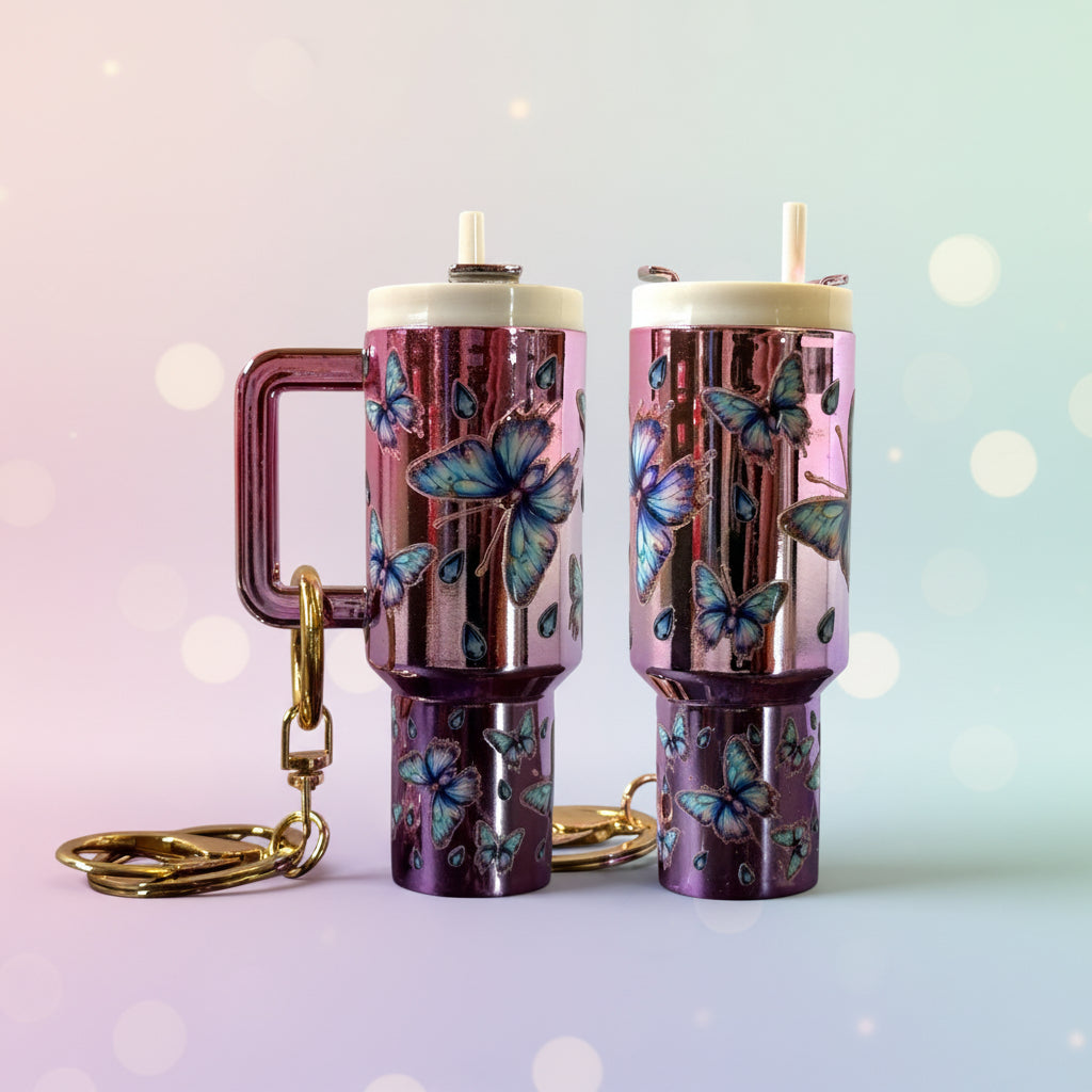 Mini Tumbler Schlüsselanhänger Metallic butterfly