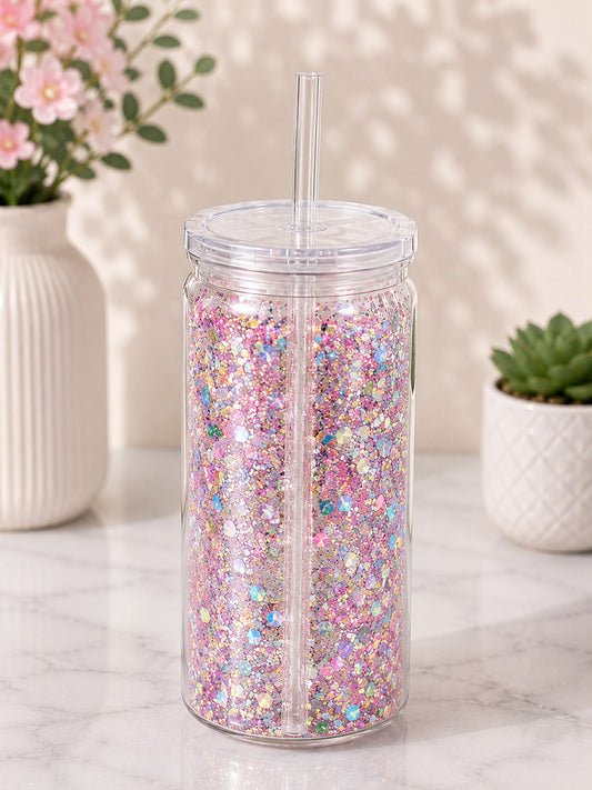 Glitzer Plastik Becher - Transparent