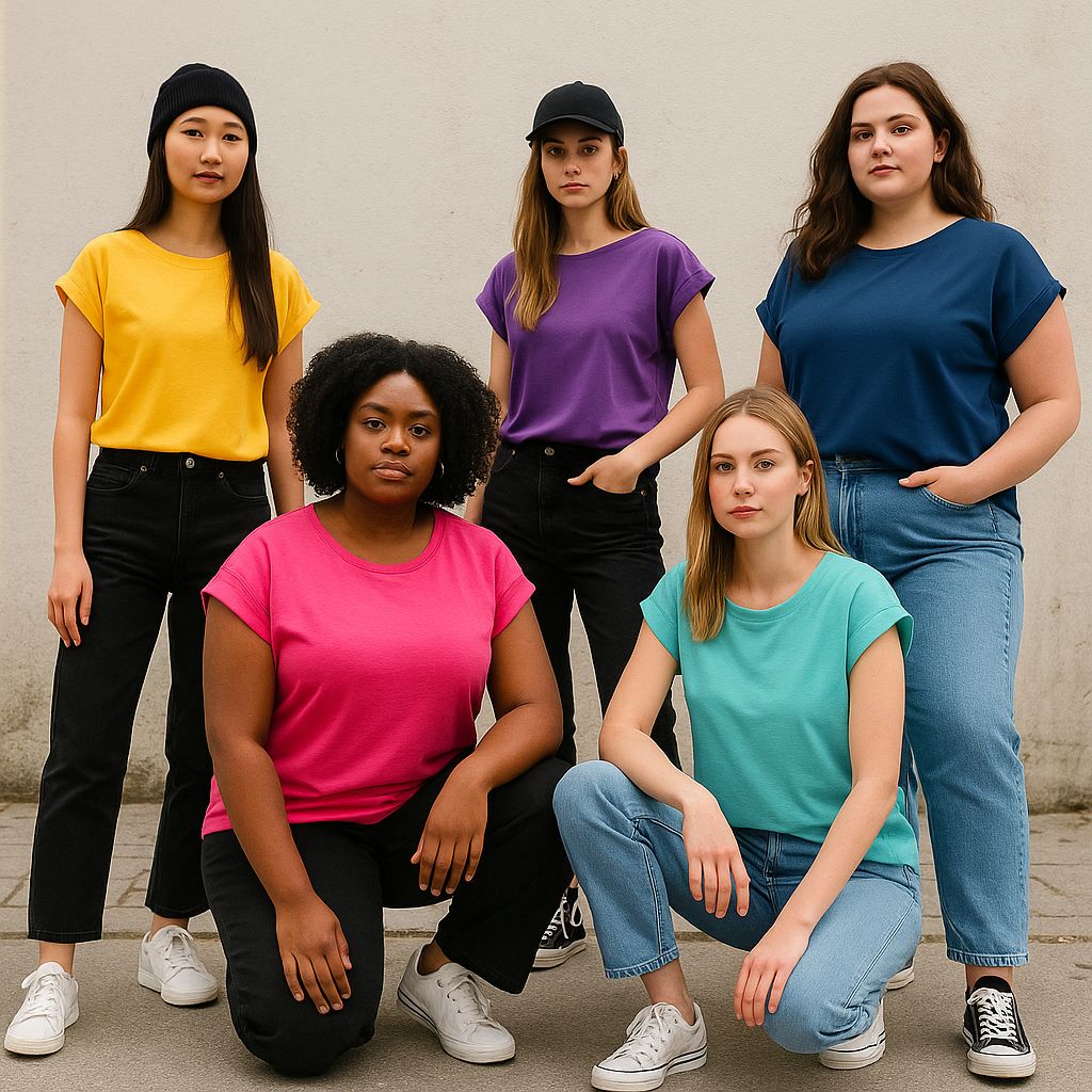 Ladies` Extended Shoulder Tee Kräftige Farben