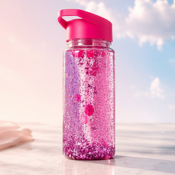 Glitzer Plastik Trinkflasche - Pink